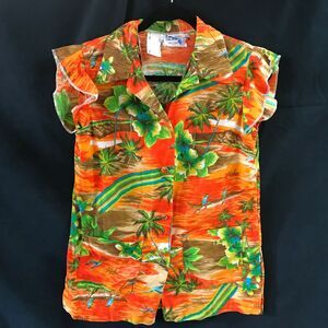 Pacific Island Creations Hawaiian Shirt Womens Palm Trees Sunset Beach 10